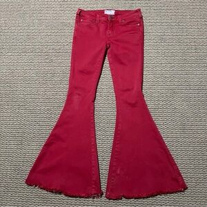 Free People Low Rise Raw Hem Red Flare Jeans